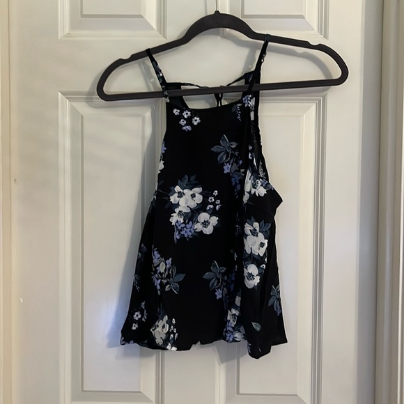 Hollister Flowy Black Floral High Neck Tank Top - Picture 1 of 5